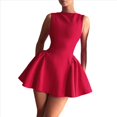 thumbnail image 2 of Vestido Mini de Verano para Mujer, Sin Mangas, con Cuello Redondo, Espalda Descubierta, Corte A, para Fiesta y Graduación. Rojo L, 2 of 10