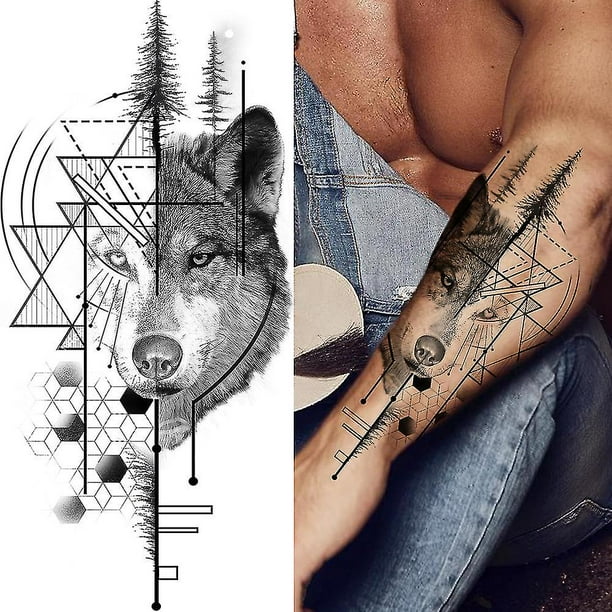 D Pegatina de tatuaje de Bosque Negro para hombres, mujeres y niños, Tigre, Lobo, calavera de la muerte, tatuaje temporal, Henna falsa, esqueleto, rey, tatuaje Animal