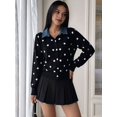 thumbnail image 4 of Women's Denim Collar Polka Dot Cropped Button Knit Sweater Jacket Cardigan Black S, 4 of 9