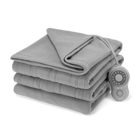 Sunbeam Full Blanket Grey Fleece  12 Heat Settings  12-Hour Auto Shut-Off  Electric Heated Blanket with Controller  84  x 72