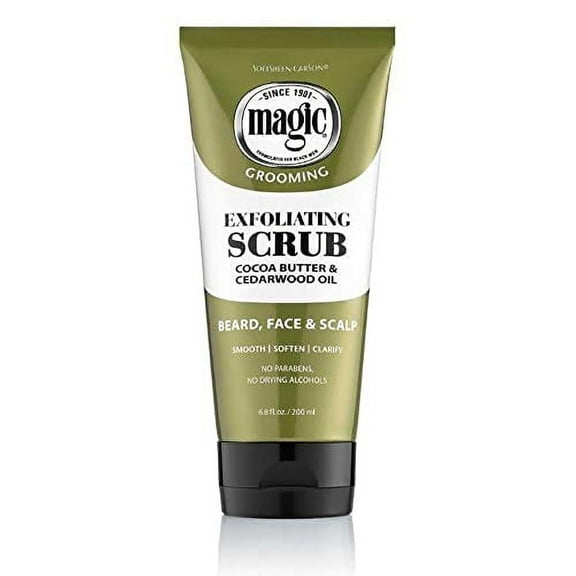 Softsheen-Carson Magic Men's Exfoliating Face Scrub and Cleanser with Cocoa Butter and Cedarwood Oil, For Beard, Skin and Scalp, 6.8 fl oz
