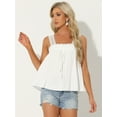thumbnail image 4 of DARING DIVA Women's Square Neck Sleeveless Panel Lace Ruffles Tank Tops M White, 4 of 6