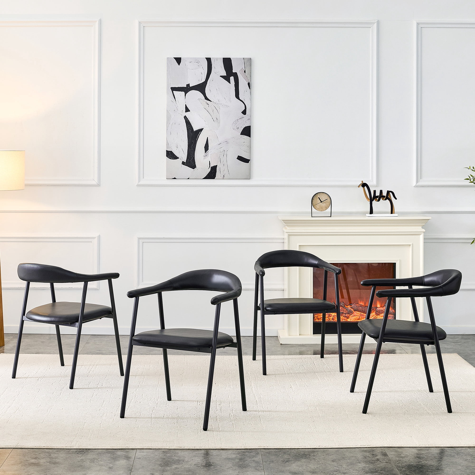 Leumius Dining Chairs Set of 4,PU Leather Dining Room Chairs with Cushion Seat and Metal Legs,Modern Minimalist Style Kitchen Chairs for Kitchen Living Room,Easy Assembly,Black PU