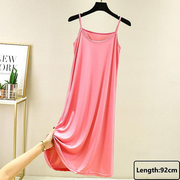 Sin costuras Calzoncillos completos debajo del vestido Mujer Verano Tallas grandes Sin mangas Seda de hielo Enagua Enagua Sexy Correa delgada Camisón CDeep Pink-82cmXL Peso (65-80kg)