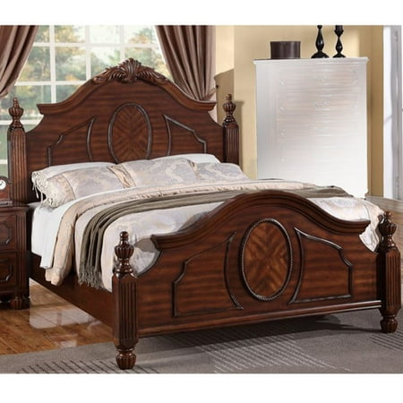 Intricately Designed Wooden Cal King Bed With Circular Fl Design Cherry Finish Intricately Designed Wooden Cal King Bed With Circular Fl Design Cherry Finish