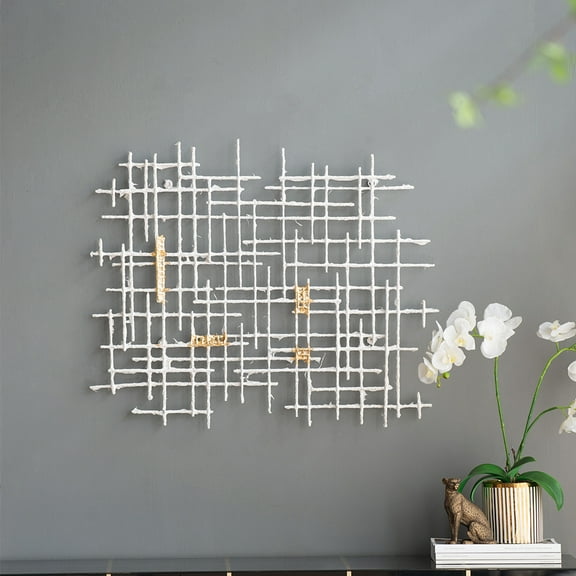 Gzxs Metal Wall Art Decor, 32"L x 1.5"W x 26"H, Modern Design, White Gold