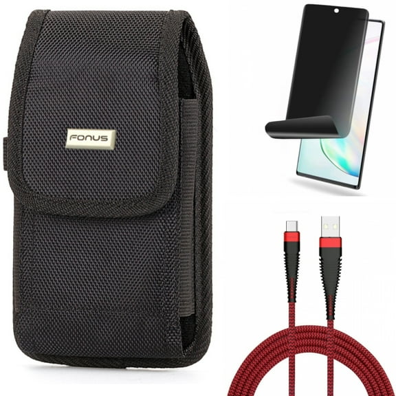10ft USB Cable & Case Belt Clip & Privacy Screen Protector for Samsung Galaxy Note 20 (6.7") - Combo with Type-C Charger Cord & Rugged Holster & TPU Film Anti-Peep