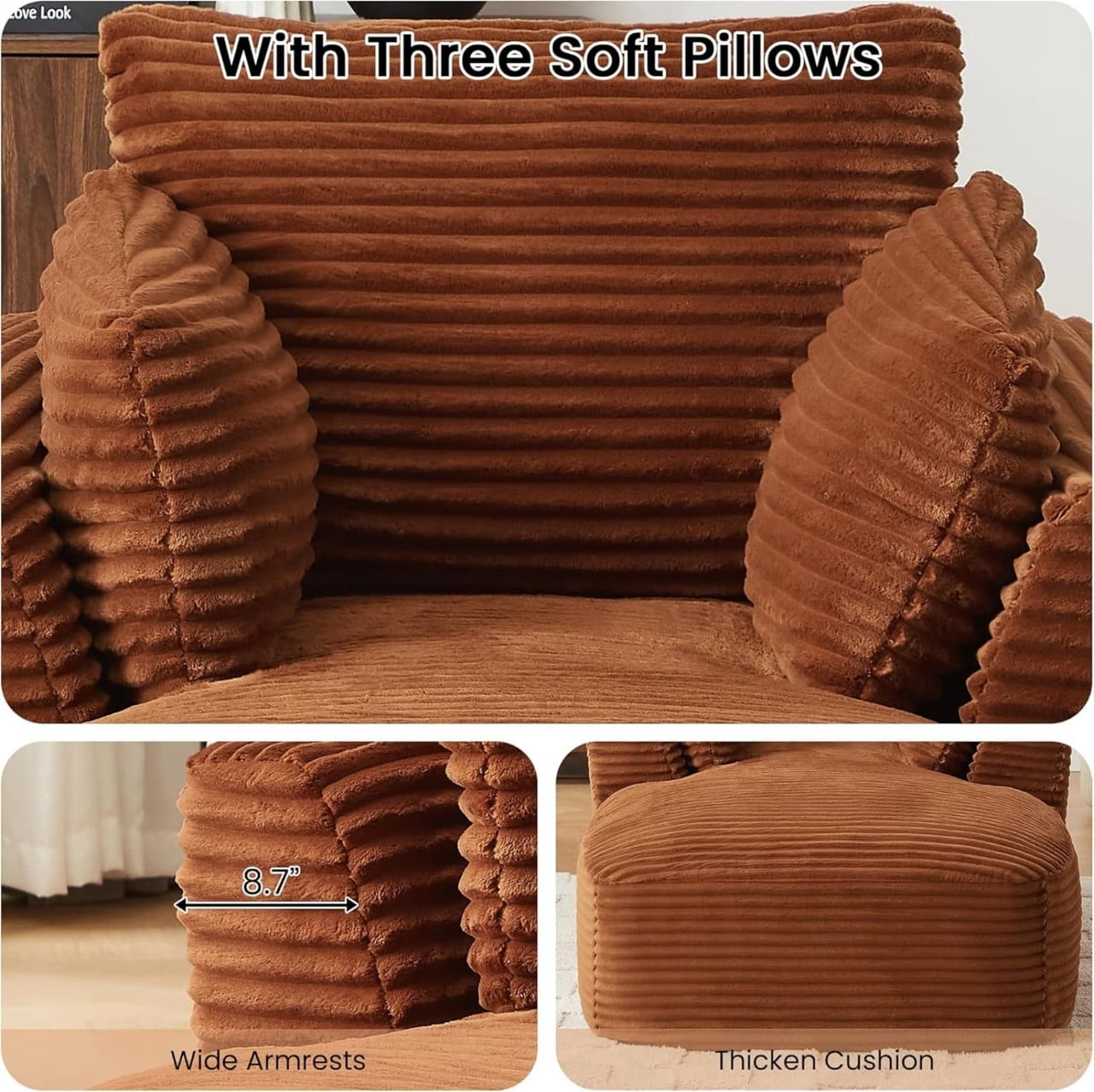 Modern Oversized Corduroy Chaise Lounge Chair, Corduroy Upholstered Modern Sleeper Sofa Lounger Chair for Living Room/Dorm/Apartment, 45.3''x64.6''