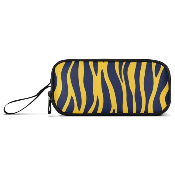 Yellow Zabra Skin Print Pencil Case Stationary Holder Pen Bag Pencil Pouch Tool Organizer 3 Compartments