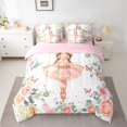 thumbnail image 2 of jejeloiu Kawaii Ballet Dancer 7-Piece Twin Bedding Sets,Rustic Flower Floral Bedding Comforter Set,Romantic Pink Rose Sheet Sets For Girls Kids,Ultra Soft Home Decor Reversible, 2 of 8