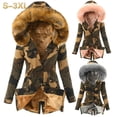 thumbnail image 4 of Chaqueta de algodón de otoño e invierno para mujer con cuello de piel y cordón, abrigo de camuflaje, chaqueta de algodón cálida para mujer, 4 of 5