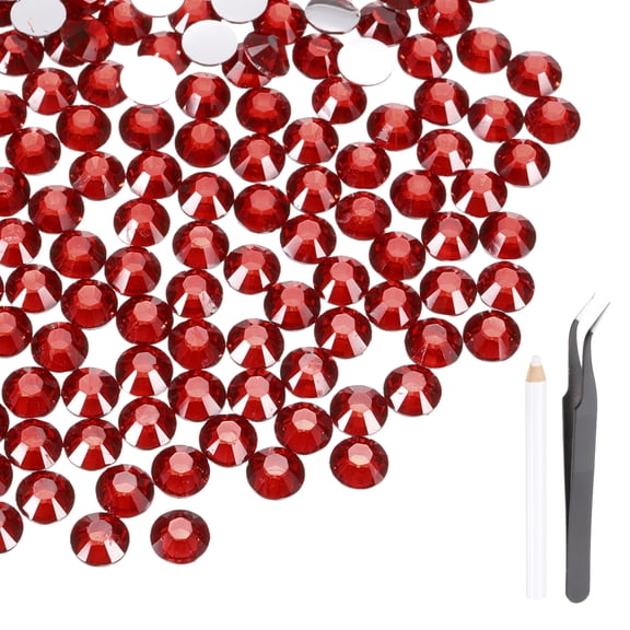 Uxcell 400 Pcs Flatback Crystal Rhinestones, Resin Crystal Gems with Tweezer Dotting Pen Non Hotfix for Bedazzling Tumblers Mugs Bottles Nail DIY Crafts(SS30 6mm, Deep Red)