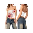 thumbnail image 3 of Yunliwuli Women's Lily Print Slim Tube Tops Flower Pattern Bandeau Show Navel Shirt Streetwear, 3 of 9