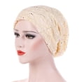 thumbnail image 2 of Riforla Women Beading Braid Lace Hat Ruffle Cancer Chemo Beanie Wrap Cap Baseball Caps Beige, 2 of 2