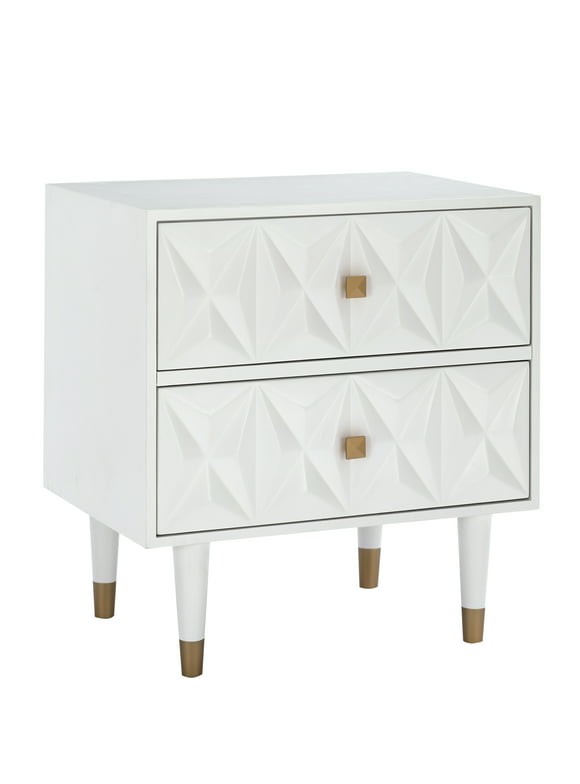 Linon Two Drawer Geo Texture Nightstand in White