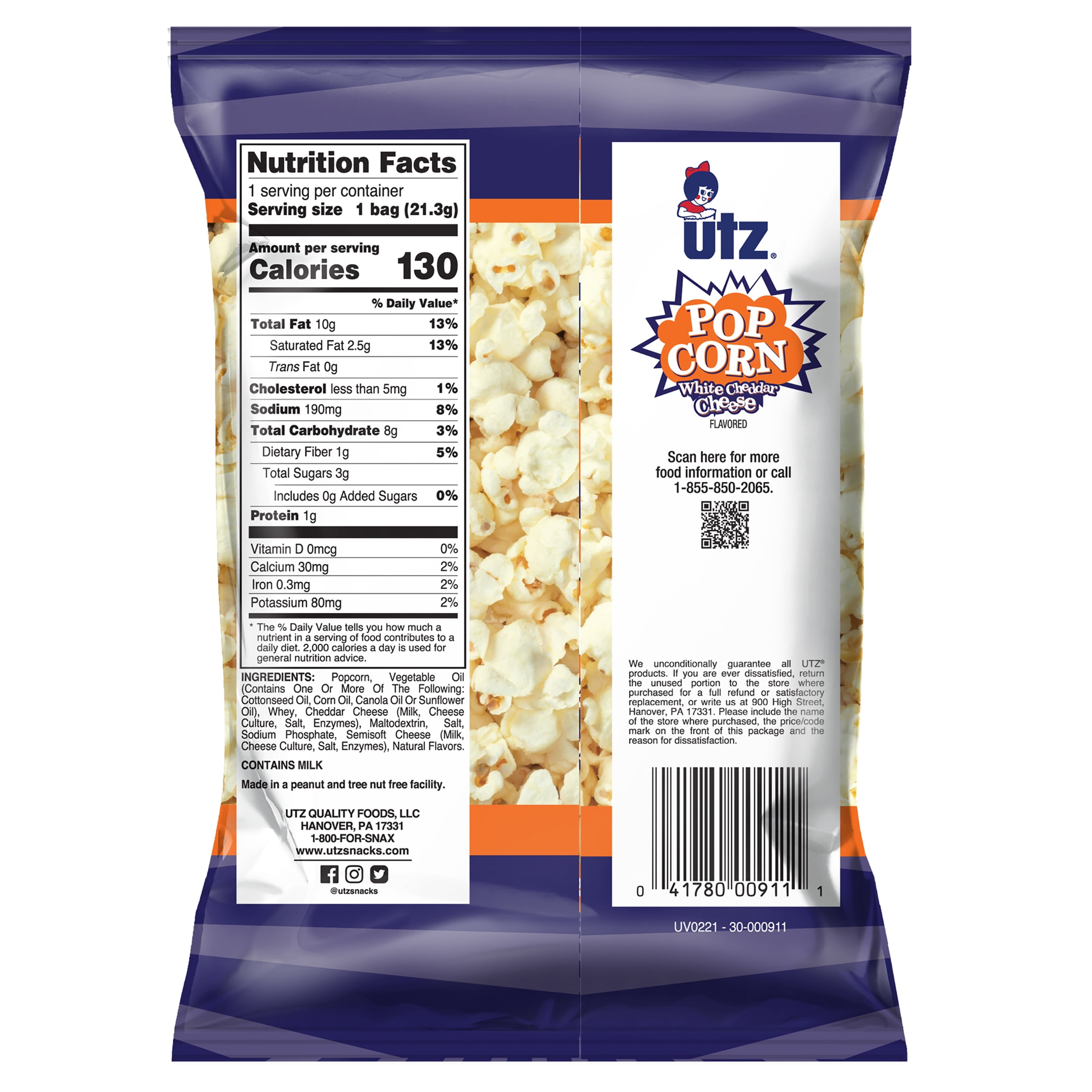 Utz White Cheddar Cheese Popcorn, 0.75 oz - Pack of 60