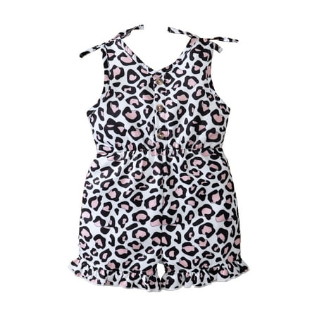 

OLLUISNEO Infant Baby Girls Summer Jumpsuit Leopard Print V-Neckline Sleeveless Bodysuit12-18 Months