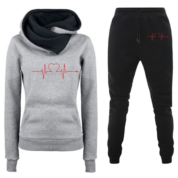 Puntoco Moda Mujer Otoño Invierno Trajes Deportivos Chándales Manga Larga Impreso Sudaderas Con Capucha Pantalones Traje Liquidación Puntoco Puntoco-4715