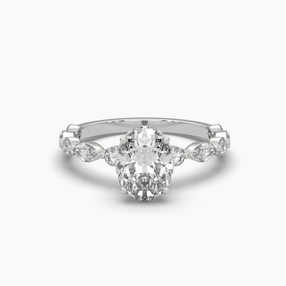 18k Oval Solitaire Moissanite with Natalie Marquise and Round Band