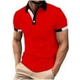thumbnail image 2 of POTETI Short Sleeve Polo Shirts for Men Big And Tall Collared Casual Shirts Solid Patchwork Tops, 2 of 6