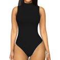 thumbnail image 2 of YOUI-GIFTS Mock Turtle Neck Sleeveless Long Sleeve Double Lined Bodysuit Tank Tops for Women, 2 of 5