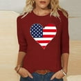 thumbnail image 2 of DeHolifer T-Shirts for Women Independence Day Printed Crewneck 3/4 Sleeve Tee Tops Lightweight Comfy T-Shirts Wine XL, 2 of 3