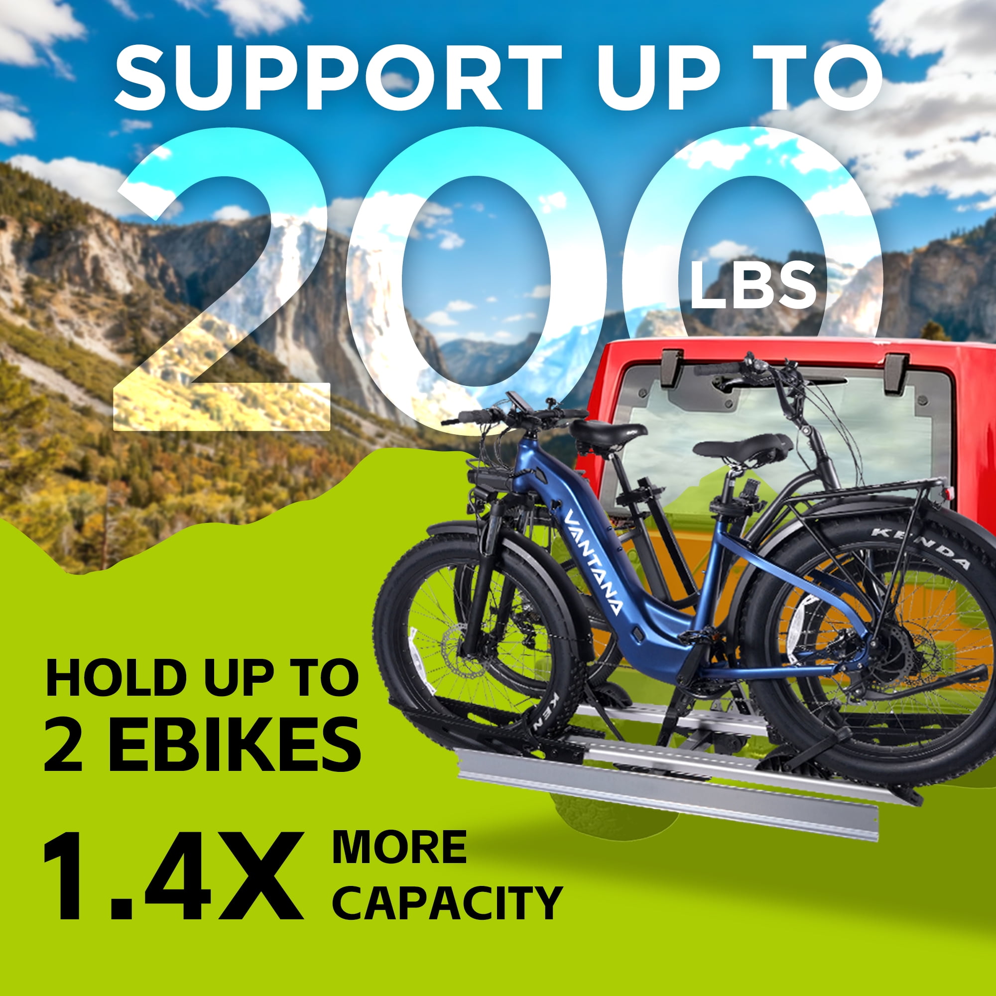Vantana Foldable 2-Ebike Rack with Loading Ramp, 200 lbs Aluminum Hitch Carrier for 2" Receiver, Fits Trucks, SUVs, RVs, and Trailers