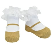 Baby Emporio-Baby girl sparkle socks that look like Mary shoes-cotton-satin bows-0-12 Months - SPARKLE GOLD