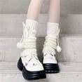thumbnail image 2 of Jxzom White Leg Warmers with Bow and Fur Balls, Y2K Rib Knit Boot Socks, Harajuku Cutecore Leg Warmers for Women, 2 of 7