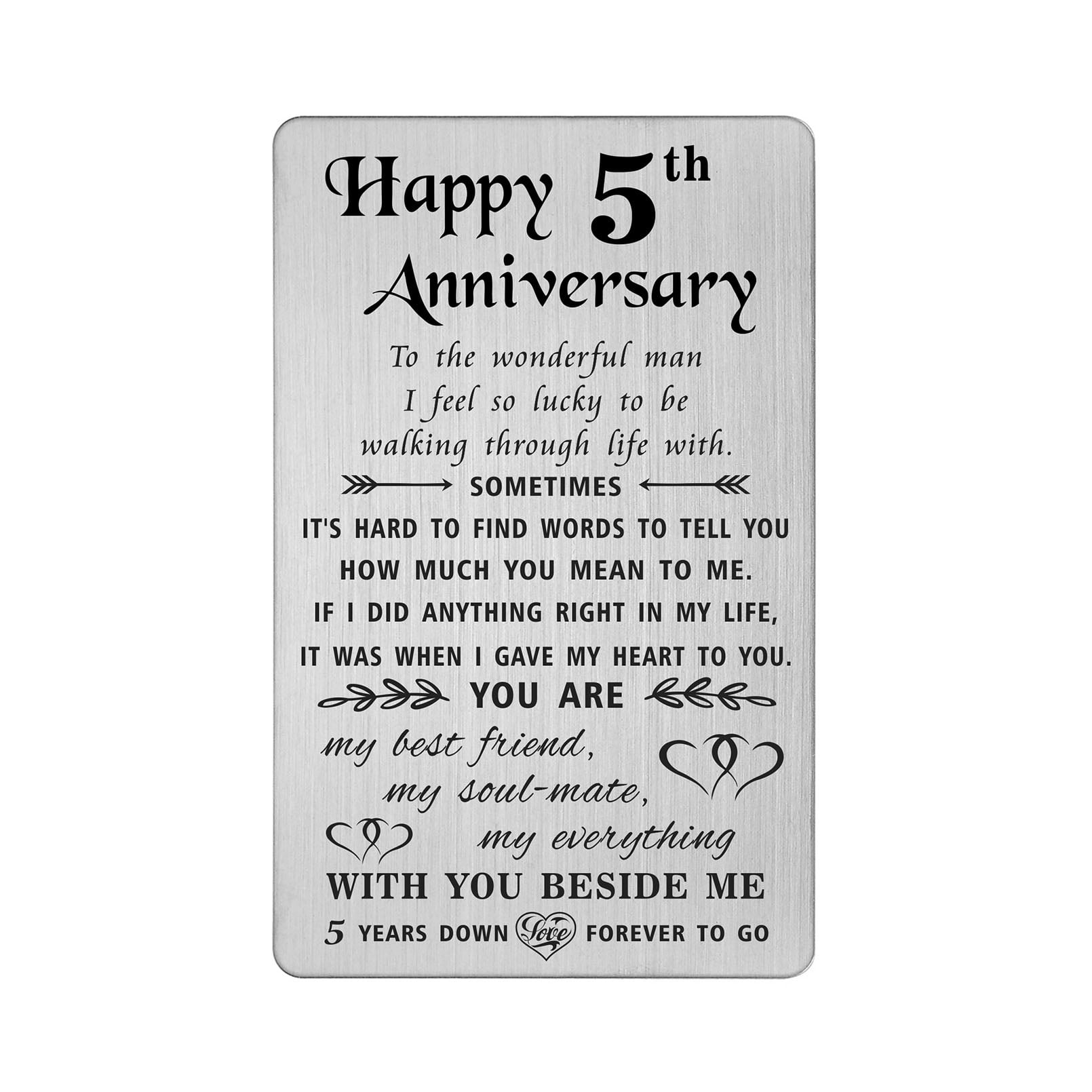 5 Year Anniversary Card Gifts For Him Husband, Happy 5Th Fifth Wedding  Anniversary Cards Gift For Men, Engraved Metal Wallet Insert, Unique Five  Year
