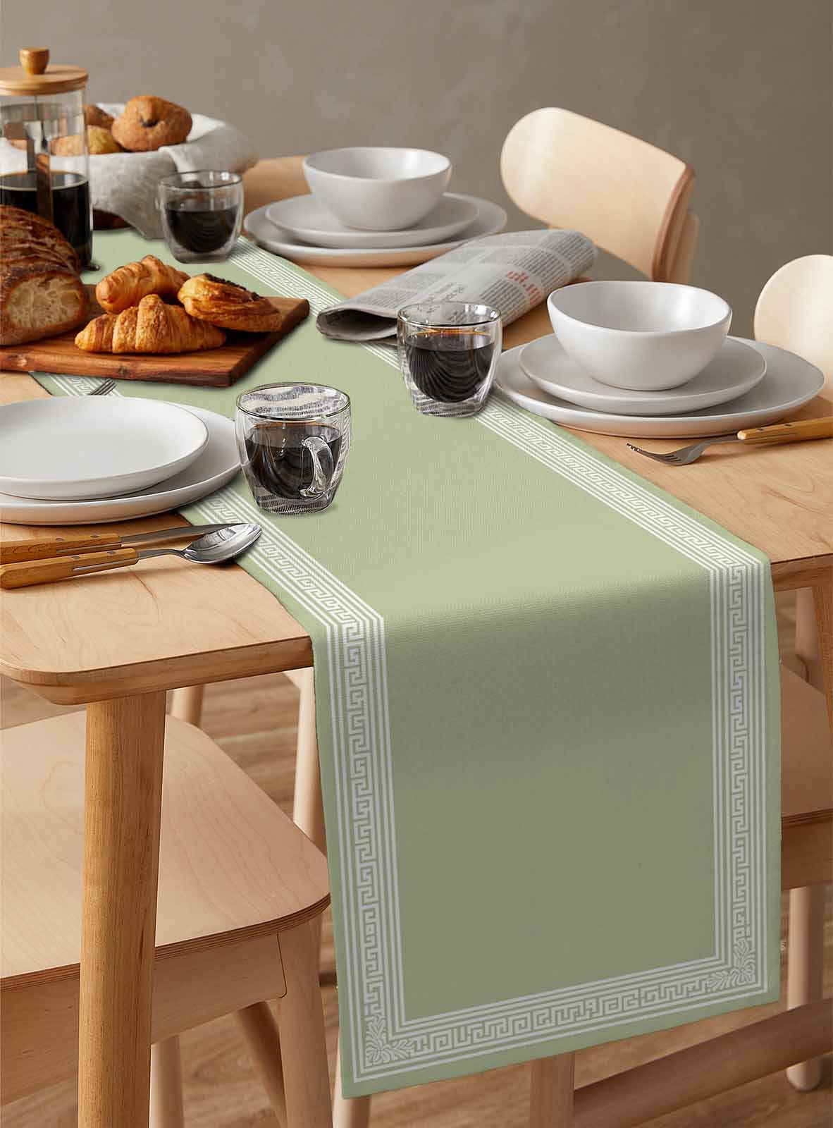 Sage Green Greek Key Table Runner 72 Inches, Geometric Greece Ancient Farmhouse Geo Bed Runner Dresser Scarves Tabletop for Indoor Outdoor Parties/Ceremony/Banquet, 13" x 72"