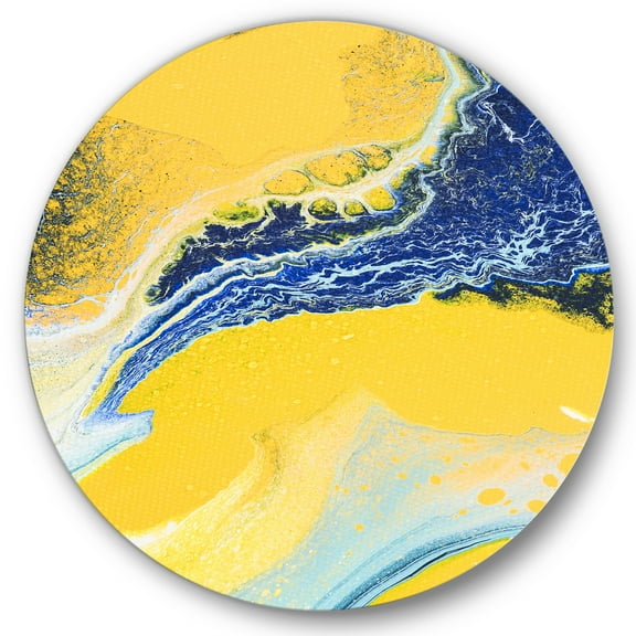 Designart 'Abstract Composition In Blue and Yellow VII' Modern Circle Metal Wall Art 36x36 - Disc of 36
