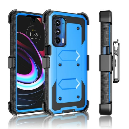 EBIZCITY Belt Clip Holster Case For Motorola Moto Edge 2021 / Moto Edge 5G UW, Shockproof Phone Case with Built-in Screen Protector for Moto Edge 2021 / Moto Edge 5G UW -Blue