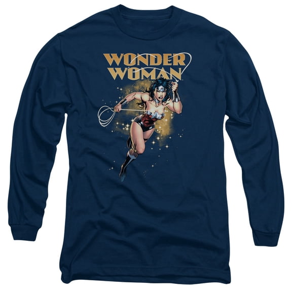 JLA Justice League Star Lasso Long Sleeve Adult 18/1 T-Shirt Navy