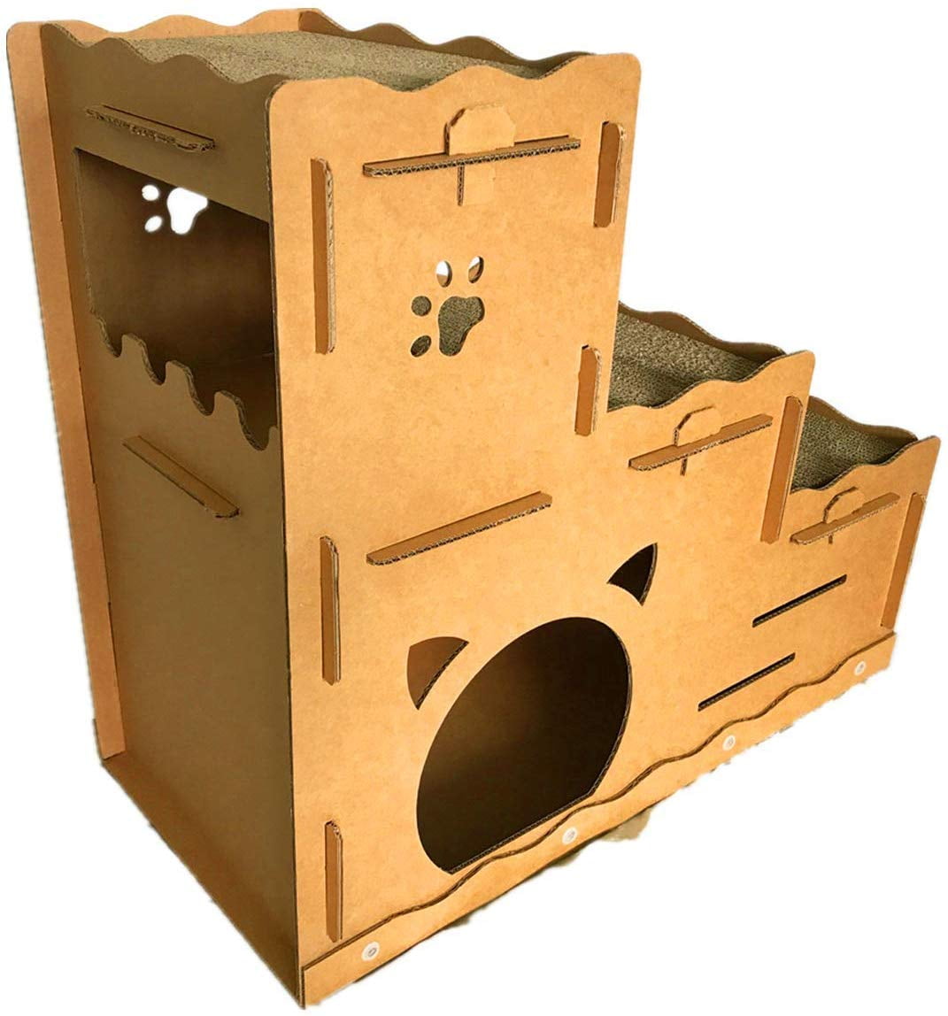 Seny Cardboard Cat House With Cat Scratcher Three Story W30 X D14 X H26 Seny Cardboard Cat House With Cat Scratcher Three Story W30 X D14 X H26