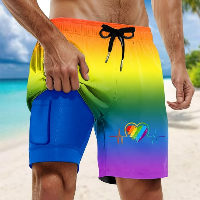 WILLBEST Board Shorts Men Swim Trunks with Compresssion Liner Inseam Board Shorts Bathing Suit with Pockets 249
