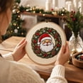 thumbnail image 5 of Christmas Cross Stitch Kit Santa Wreath Embroidery Pattern Round Hoop, 9.5 Inch Pre-Printed Canvas DIY Holiday Wall Decor for Adults, 5 of 5