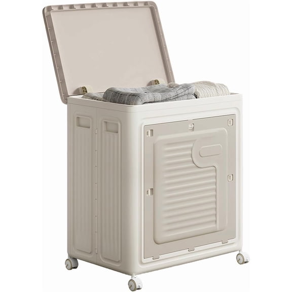 QinaQin 150L Rolling Laundry Hamper with Lid,Large Capacity Clothes Hampers Plastic Collapsible Laundry Baskets with Wheels Collapsible Sturdy Storage Organizer Boxes,Beige