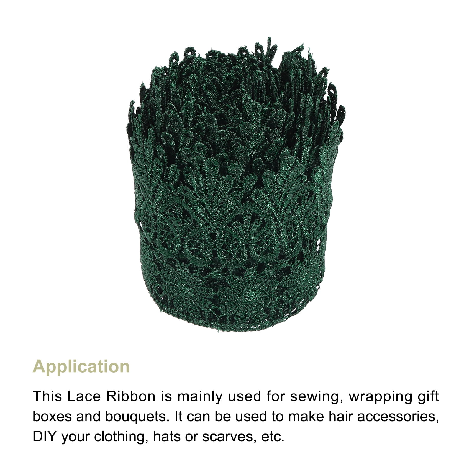Uxcell 3.14 inch Wide 5 Yard Lace Ribbon Floral Pattern Dark Green Embroidered Lace Trim for Sewing Making, Gift Wrapping