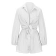 thumbnail image 4 of FNFYFH Women Summer Beach 2 Piece Sets Shorts Outfits Flowy Button-Down Shirts Lounge Wear Ruffled Short Pants Matching Set White,S, 4 of 6