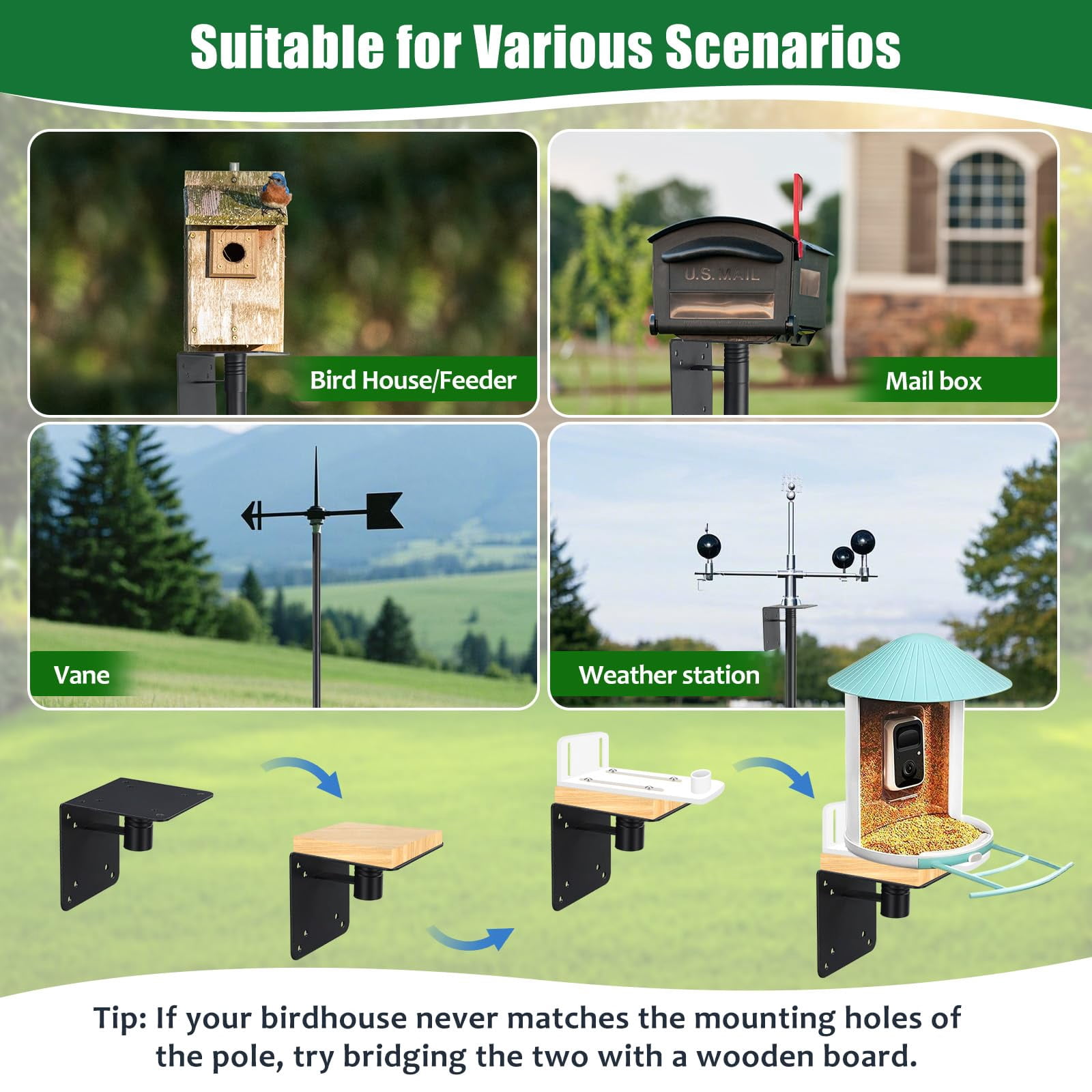 75'' Bird Feeder Pole with 5-Pronged Bracket, Adjustable Heavy Duty Bird House Pole for Outdoor, Matte Black