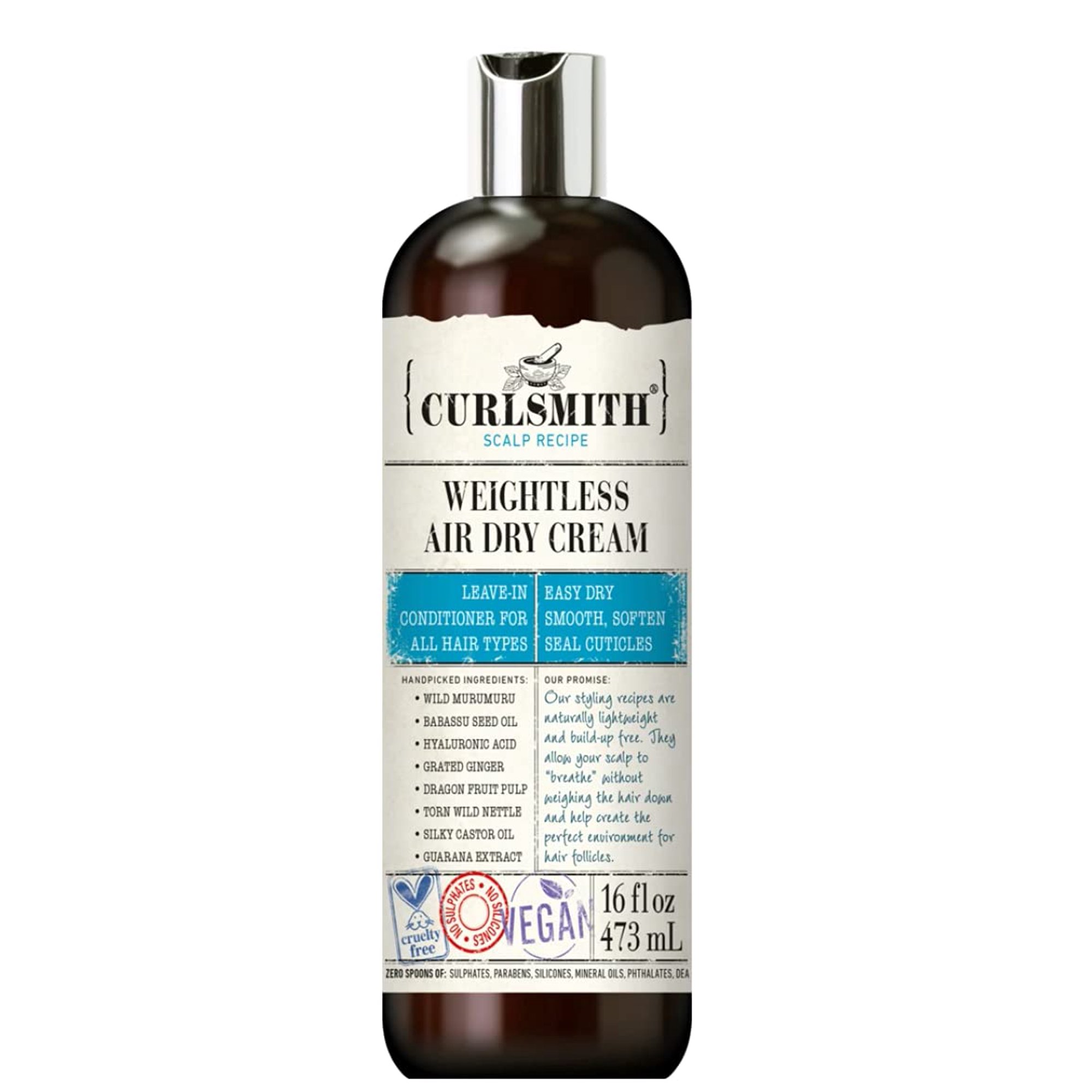 Curlsmith Weightless Air Dry Cream – Leave-In Conditioner For All Hair Types, Vegan, 59ml