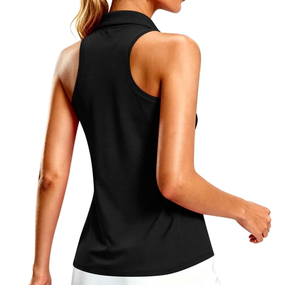 MaFYtyTPR Women's Sleeveless Sport Tops Solid Color Racerback Half Zip Up Tank Tops for Tennis and Golf Sports A-Black L