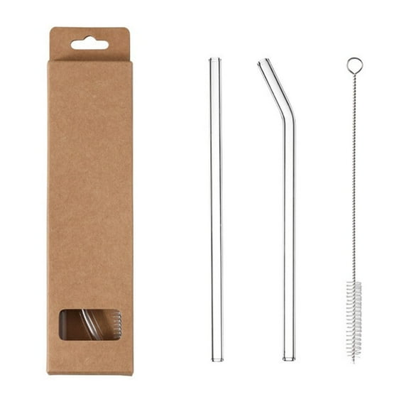 Lmueinov Reusable Glass Straws with Cleaning Brush, 3 Pieces