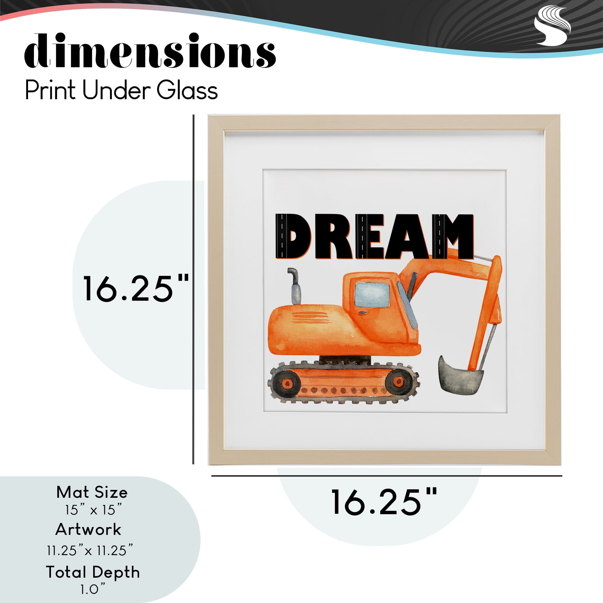 Dream with Orange Excavator Birch Framed Print Under Glass, design by Kim Allen