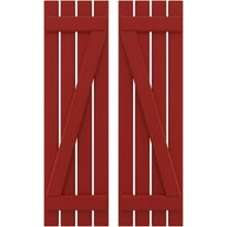 Ekena Millwork 15 1/2"W x 67"H Americraft Four Board (2 Batten) Exterior Real Wood Spaced Board-n-Batten Shutters w/ Z-Bar (Per Pair), Fire Red