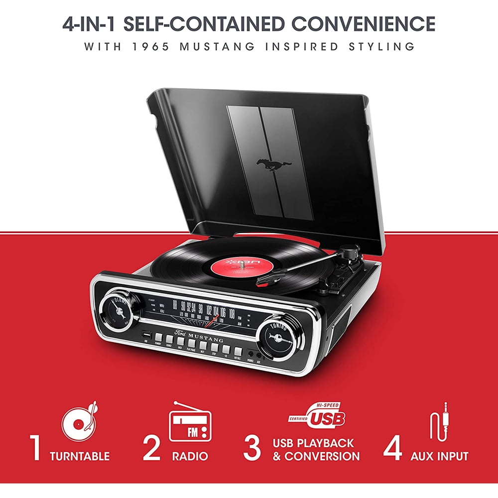 ION IT69BK Mustang LP 4-In-1 Classic Car-Styled Music Center