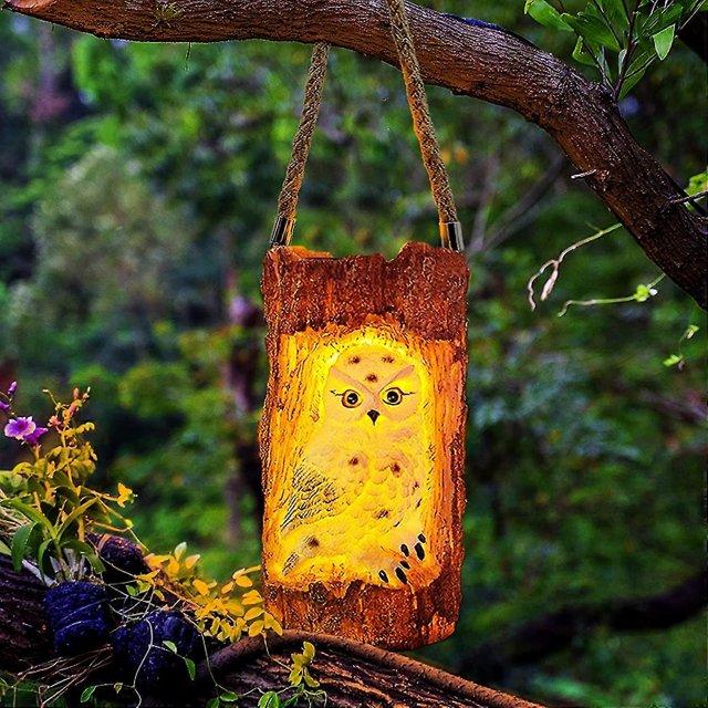 Solar Lights Outdoor Decorative, Outdoor Solar Hanging Lanterns Waterproof Owl Resin Lamp With Handl