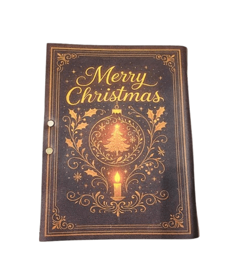 Merry Christmas Handmade Leather Journal – 5x7 inch – 200 Deckle Pages – Vintage Holiday Gift