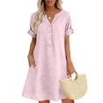 thumbnail image 3 of 2026 Summer Dress for Women Plus Size Cotton Linen V-Neck Pockets Solid Half Sleeve Knee-Length Dress, 3 of 7